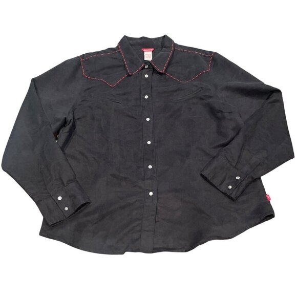 Levi's Women's Sz XXL Black Faux Suede Western Pearl Snap Button Shirt Retro 2XL - Picture 1 of 10